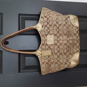 Coach Leather Shoulder Bag Brown/Gold 12369
